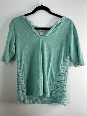 Lucky Brand Mint Green Lace Panel Top Women’s Medium Boho Flowy Blouse